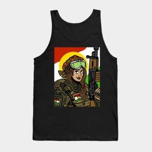 flag of kurdistan with a kurdish YPG soldier. proud kurds. Tank Top